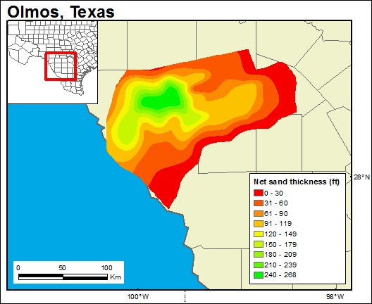 GIS-generated map of the Olmos Formation