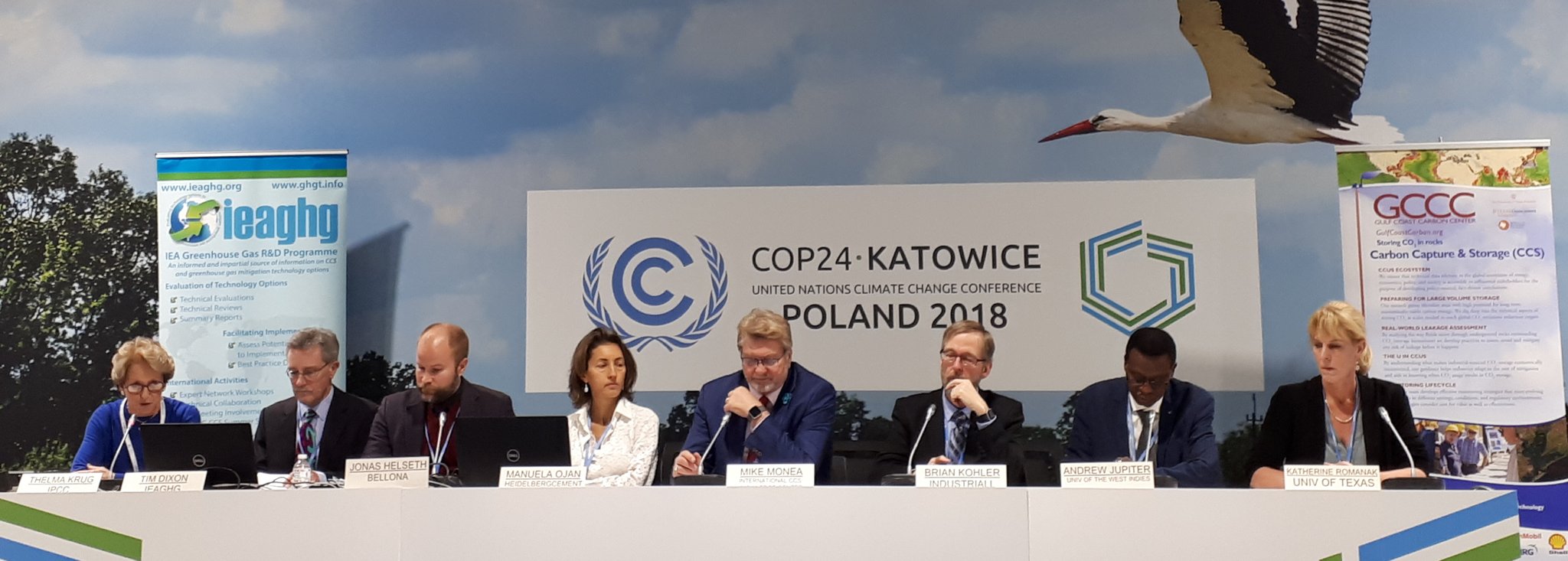 Photo of the panel at the only CCS-dedicated site event at COP24 titled "Carbon Capture and Storage (CCS) for decarbonising industry in developed and developing countries."
