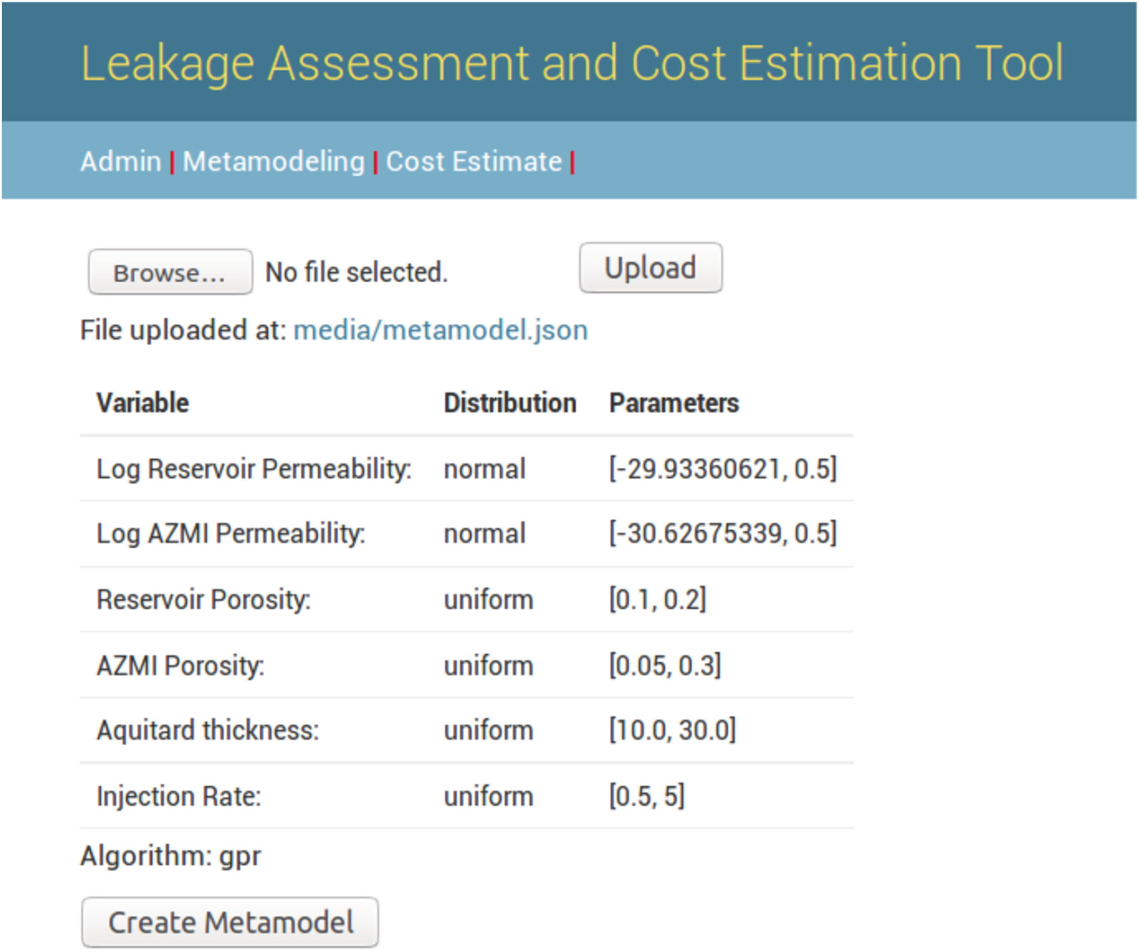 User interface of PyLACE, software to help anticipate the costs and risks of geologic carbon sequestration