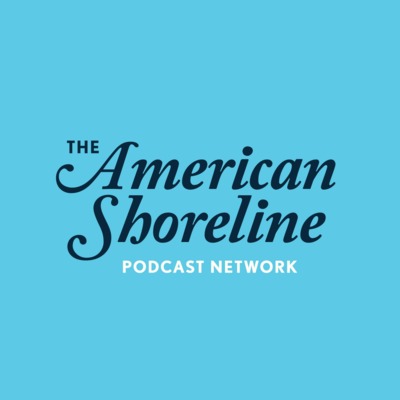 Blue logo of The American Shoreline Podcast Network in long nautical-looking cursive
