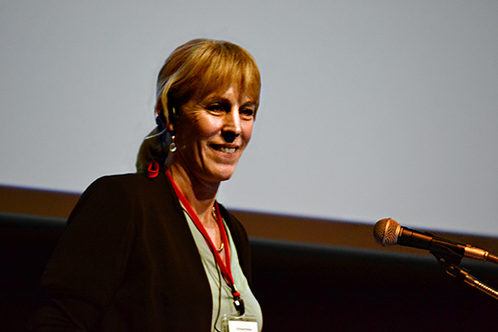 Photo of Katherine Romanak giving a talk about assessing risk at CO2 storage sites in Tokyo, Japan.