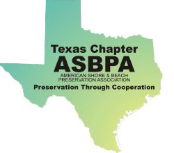 Texas Chapter ASBPA logo of the state outline with a green to yellow gradient towards the shore