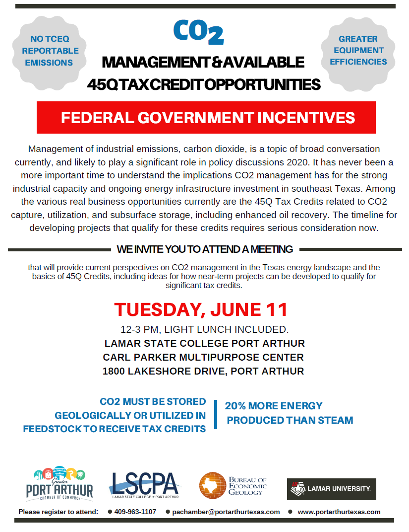 Flyer for the workshop session on 45Q tax credit opportunities for carbon capture