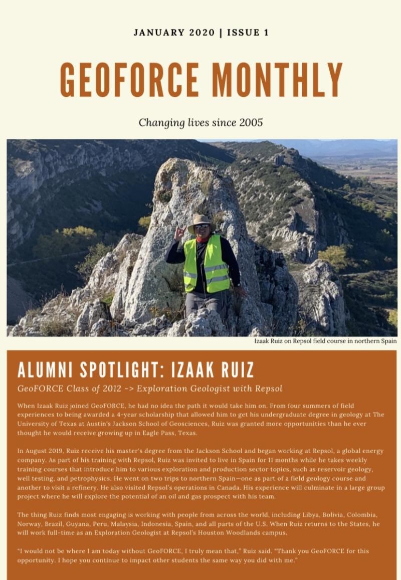 Izaak's feature in the monthly newsletter